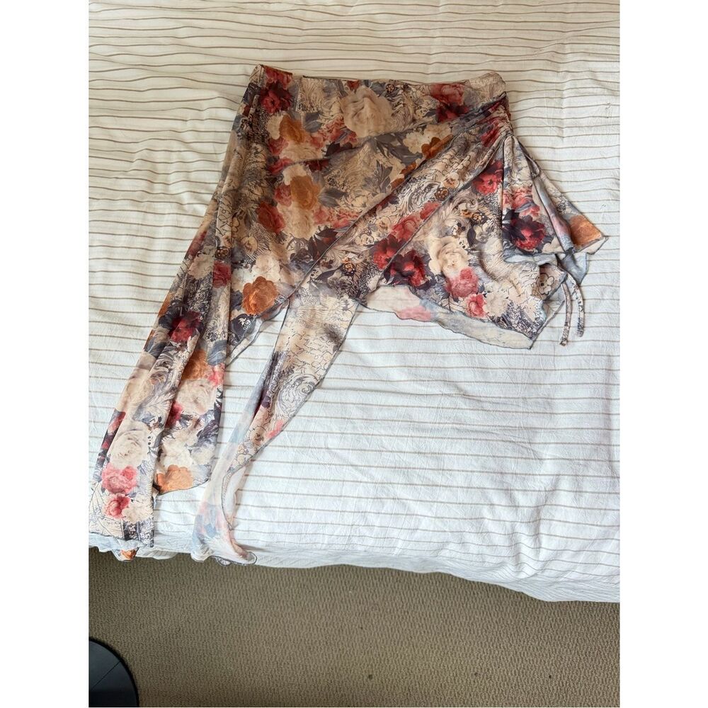 Urban Outfitters M Floral Sheer Wrap Skirt in Cream, Rose & Rust